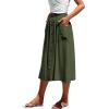 imageLYANER Womens Casual High Waist Flowy Hem Button Down Pleated Midi Skirt with PocketsArmy Green