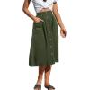 imageLYANER Womens Casual High Waist Flowy Hem Button Down Pleated Midi Skirt with PocketsArmy Green