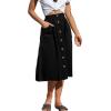 imageLYANER Womens Casual High Waist Flowy Hem Button Down Pleated Midi Skirt with PocketsBlack