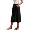 imageLYANER Womens Casual High Waist Flowy Hem Button Down Pleated Midi Skirt with PocketsBlack