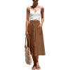 imageLYANER Womens Casual High Waist Flowy Hem Button Down Pleated Midi Skirt with PocketsBrown