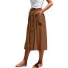 imageLYANER Womens Casual High Waist Flowy Hem Button Down Pleated Midi Skirt with PocketsBrown