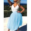 imageLYANER Womens Elegant Mesh Elastic High Waist Tulle Tutu Aline Mini Fluffy SkirtLight Blue