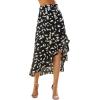 imageLYANER Womens Floral Printed Split High Low Ruffle Hem Elastic Waist Midi SkirtBlack