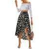 imageLYANER Womens Floral Printed Split High Low Ruffle Hem Elastic Waist Midi SkirtBlack
