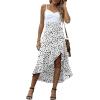 imageLYANER Womens Floral Printed Split High Low Ruffle Hem Elastic Waist Midi SkirtWhite