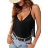 imageLYANER Womens Fringe Sleeveless Bodysuits Boho Tassel Body Suits Stretchy Cami Summer Leotards TopsBlack