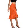 imageLYANER Womens High Waist Ruffle Hem Fishtail Bodycon Pencil Midi SkirtOrange