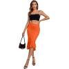 imageLYANER Womens High Waist Ruffle Hem Fishtail Bodycon Pencil Midi SkirtOrange