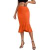 imageLYANER Womens High Waist Ruffle Hem Fishtail Bodycon Pencil Midi SkirtOrange