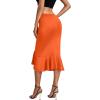 imageLYANER Womens High Waist Ruffle Hem Fishtail Bodycon Pencil Midi SkirtOrange