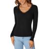 imageLYANER Womens Long Sleeve Shirts Lace V Neck Basic Casual Ribbed Knit Tops Fall Cute Fashion Winter ClothingBlack