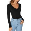 imageLYANER Womens Long Sleeve Shirts Lace V Neck Basic Casual Ribbed Knit Tops Fall Cute Fashion Winter ClothingBlack