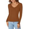 imageLYANER Womens Long Sleeve Shirts Lace V Neck Basic Casual Ribbed Knit Tops Fall Cute Fashion Winter ClothingCaramel