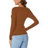 imageLYANER Womens Long Sleeve Shirts Lace V Neck Basic Casual Ribbed Knit Tops Fall Cute Fashion Winter ClothingCaramel