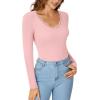 imageLYANER Womens Long Sleeve Shirts Lace V Neck Basic Casual Ribbed Knit Tops Fall Cute Fashion Winter ClothingPink