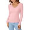 imageLYANER Womens Long Sleeve Shirts Lace V Neck Basic Casual Ribbed Knit Tops Fall Cute Fashion Winter ClothingPink