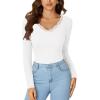 imageLYANER Womens Long Sleeve Shirts Lace V Neck Basic Casual Ribbed Knit Tops Fall Cute Fashion Winter ClothingWhite