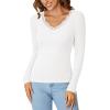imageLYANER Womens Long Sleeve Shirts Lace V Neck Basic Casual Ribbed Knit Tops Fall Cute Fashion Winter ClothingWhite