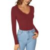imageLYANER Womens Long Sleeve Shirts Lace V Neck Basic Casual Ribbed Knit Tops Fall Cute Fashion Winter ClothingWine Red
