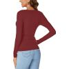 imageLYANER Womens Long Sleeve Shirts Lace V Neck Basic Casual Ribbed Knit Tops Fall Cute Fashion Winter ClothingWine Red