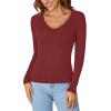 imageLYANER Womens Long Sleeve Shirts Lace V Neck Basic Casual Ribbed Knit Tops Fall Cute Fashion Winter ClothingWine Red