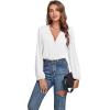 imageLYANER Womens Rib Knit Wraped V Neck Puff Long Sleeve Bodysuit Leotard TopWhite