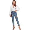imageLYANER Womens Rib Knit Wraped V Neck Puff Long Sleeve Bodysuit Leotard TopWhite