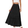 imageLYANER Womens Ruffle Tiered Long Skirt Elastic High Waist Pleated Lace Trim Aline Boho Maxi SkirtsBlack