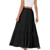 imageLYANER Womens Ruffle Tiered Long Skirt Elastic High Waist Pleated Lace Trim Aline Boho Maxi SkirtsBlack