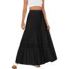 imageLYANER Womens Ruffle Tiered Long Skirt Elastic High Waist Pleated Lace Trim Aline Boho Maxi SkirtsBlack