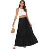 imageLYANER Womens Ruffle Tiered Long Skirt Elastic High Waist Pleated Lace Trim Aline Boho Maxi SkirtsBlack