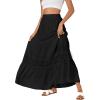 imageLYANER Womens Ruffle Tiered Long Skirt Elastic High Waist Pleated Lace Trim Aline Boho Maxi SkirtsBlack