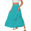 imageLYANER Womens Ruffle Tiered Long Skirt Elastic High Waist Pleated Lace Trim Aline Boho Maxi SkirtsPeacock Green