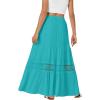 imageLYANER Womens Ruffle Tiered Long Skirt Elastic High Waist Pleated Lace Trim Aline Boho Maxi SkirtsPeacock Green