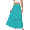 imageLYANER Womens Ruffle Tiered Long Skirt Elastic High Waist Pleated Lace Trim Aline Boho Maxi SkirtsPeacock Green