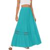 imageLYANER Womens Ruffle Tiered Long Skirt Elastic High Waist Pleated Lace Trim Aline Boho Maxi SkirtsPeacock Green