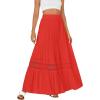 imageLYANER Womens Ruffle Tiered Long Skirt Elastic High Waist Pleated Lace Trim Aline Boho Maxi SkirtsRed