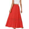 imageLYANER Womens Ruffle Tiered Long Skirt Elastic High Waist Pleated Lace Trim Aline Boho Maxi SkirtsRed
