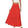 imageLYANER Womens Ruffle Tiered Long Skirt Elastic High Waist Pleated Lace Trim Aline Boho Maxi SkirtsRed