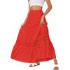 imageLYANER Womens Ruffle Tiered Long Skirt Elastic High Waist Pleated Lace Trim Aline Boho Maxi SkirtsRed