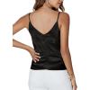 imageLYANER Womens Silk Satin Spaghetti Strap V Neck Ruched Sleeveless Cami Peplum TopBlack