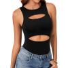 imageLYANER Womens Sleeveless Bodysuits Sexy Cut Out Front Body Suits Stretchy Tank Leotards TopsBlack