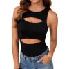 imageLYANER Womens Sleeveless Bodysuits Sexy Cut Out Front Body Suits Stretchy Tank Leotards TopsBlack