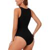 imageLYANER Womens Sleeveless Bodysuits Sexy Cut Out Front Body Suits Stretchy Tank Leotards TopsBlack