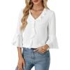 imageLYANER Womens Summer Ruffle Blouse V Neck 34 Sleeve Ladies Dressy Casual Victorian Shirt TopsWhite