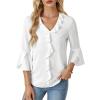 imageLYANER Womens Summer Ruffle Blouse V Neck 34 Sleeve Ladies Dressy Casual Victorian Shirt TopsWhite