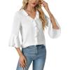 imageLYANER Womens Summer Ruffle Blouse V Neck 34 Sleeve Ladies Dressy Casual Victorian Shirt TopsWhite
