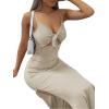imageLYANER Womens Tie Knot Cut Out Side Split Hem Sleeveless Knit Bodycon Maxi DressBeige