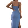 imageLYANER Womens Tie Knot Cut Out Side Split Hem Sleeveless Knit Bodycon Maxi DressBlue